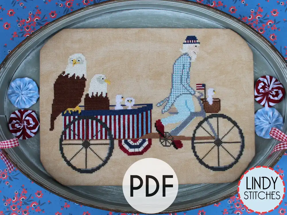Handmade PDF Uncle Sam's Rickshaw Cross Stitch Pattern by Lindy Stitches