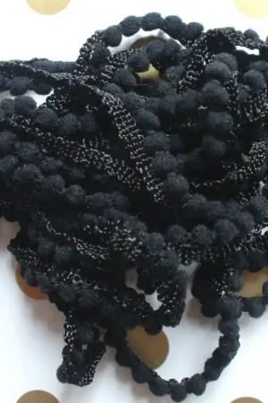 While Supplies Last Licorice Black Mini Pom Pom Trim by Lady Dot Creates Hand Dyed 2 Yards