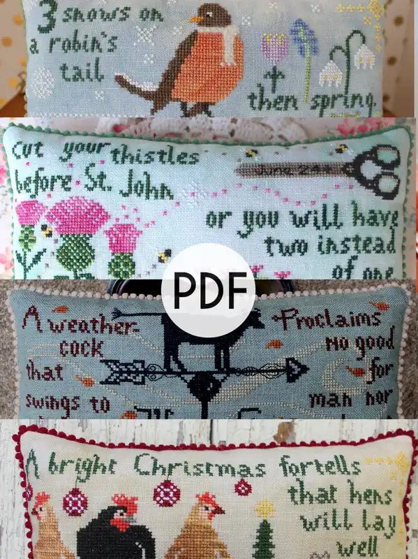 Weather Proverb Set of Four PDF Cross Stitch Patterns by Lindy Stitches Authentic