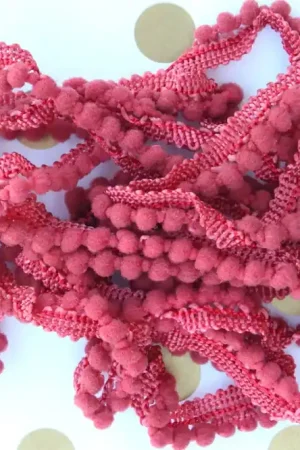 Brick House Mini Pom Pom Trim by Lady Dot Creates Hand Dyed 2 Yards Red Reduced Price