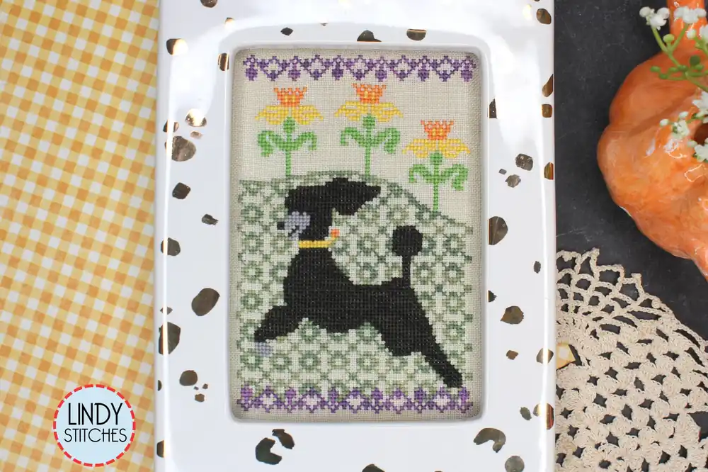 Frolicking in the Daffodils Cross Stitch Pattern Lindy Stitches Dogs in the Garden #1 Weekend Sale