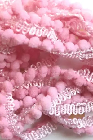 Certified Pinki Mini Pom Pom Trim by Lady Dot Creates Hand Dyed 2 Yards Pink
