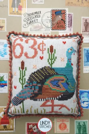 Air Mail November #5 Ocellated Turkey Cross Stitch Pattern by Lindy Stitches Brand New