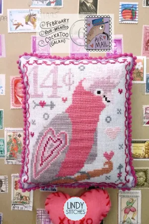 Air Mail February #6 Rose-Breasted Cockatoo (Galah) Cross Stitch Pattern by Lindy Stitches Free Returns