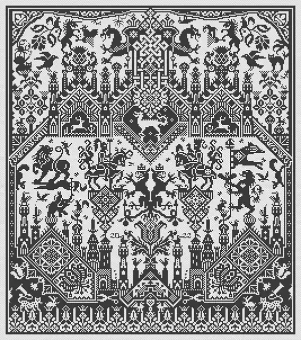 Money Back Guarantee SALE The Land of Cockayne Cross Stitch Pattern by Long Dog Samplers