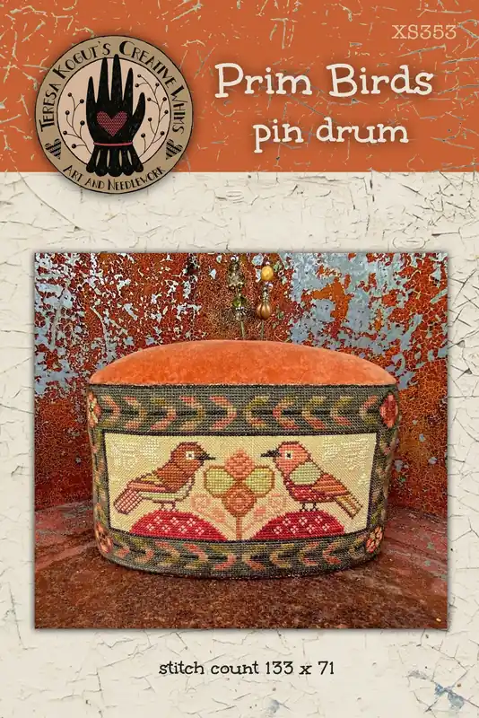 Editor’s Pick Prim Birds Pin Drum Teresa Kogut Cross Stitch Pattern