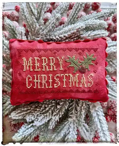Merry Christmas Holly cross stitch pattern by Lucy Beam Nashville Market Worldwide Shipping