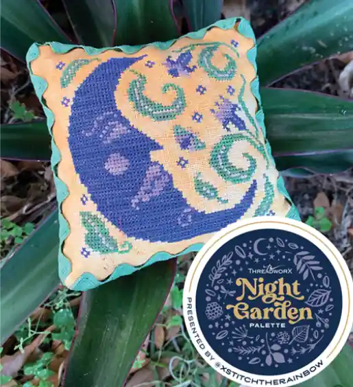 Blue Moon Cross Stitch Pattern by Carriage House Samplings Nashville Market Night Garden Best Seller