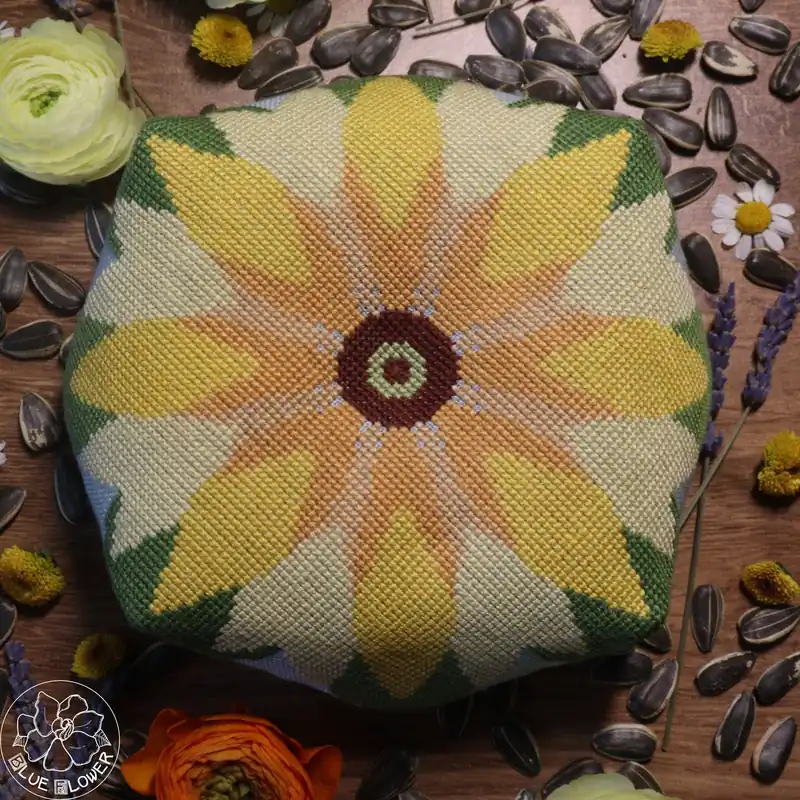 Sunflower Biscornu Cross Stitch Pattern by The Blue Flower Reduced Price