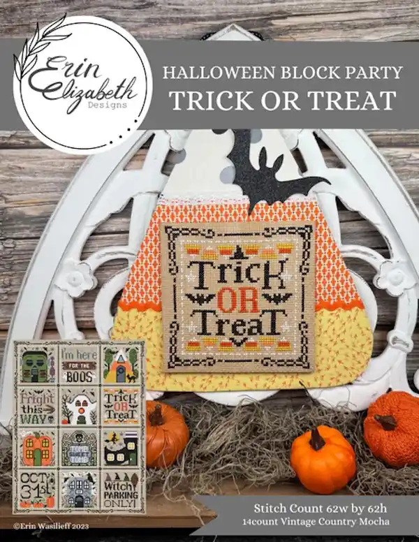 Erin Elizabeth Halloween Block Party Trick or Treat Cross Stitch Pattern Secure Checkout