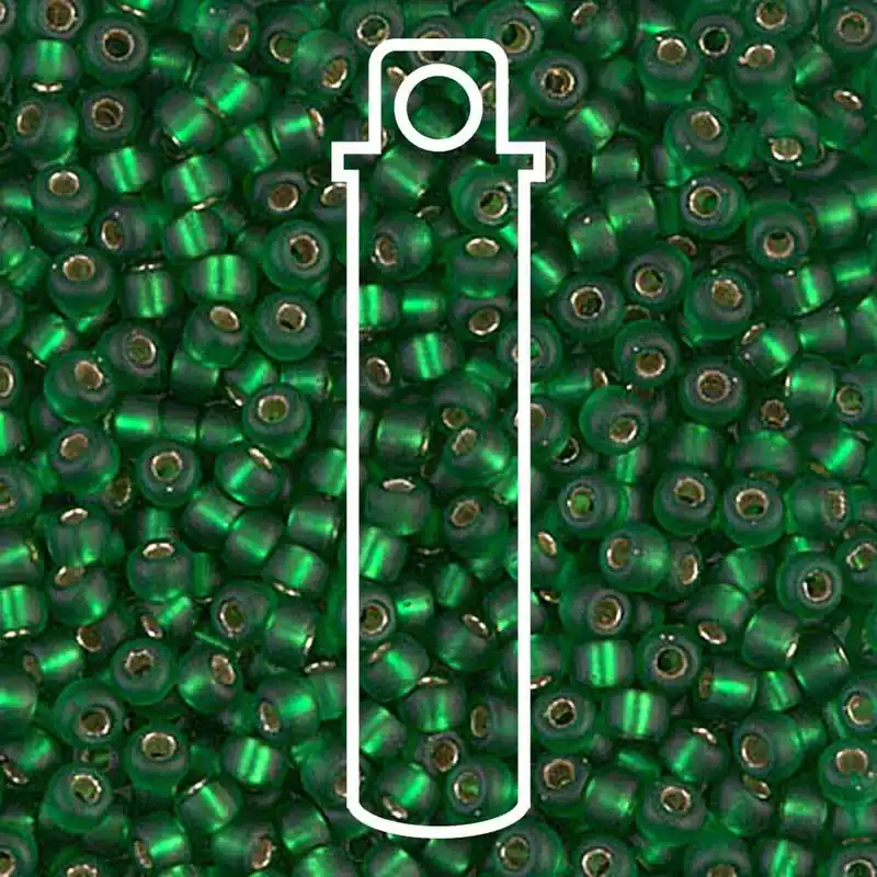 Miyuki Japanese Seed Beads Size 8/0 - Matte Silver Lined Green (Color #916F) 22 Gram Tube Top Pick