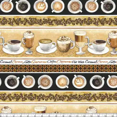 Benartex Fabrics For The Love Of Coffee Coffee Bar Stripe Neutral Big Sale