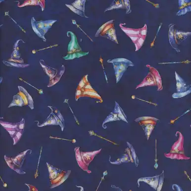 Best Choice Quilting Treasures Fabrics Lil Wizards by Dan Morris Navy Blue Wizard Hats