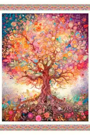Quilting Treasures Fabrics Spring Bling by Dan Morris Green Yellow Tree of Life Panel 36 inch Handmade