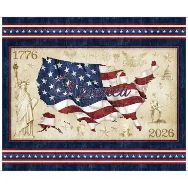 Hassle-Free Returns Quilting Treasures Fabrics 1776 by Dan Morris Red White Blue American Flag Panel