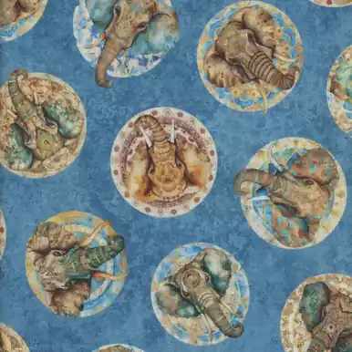 Special Offer Quilting Treasures Fabrics Kindred Spirits Dan Morris Blue Elephant Medallions