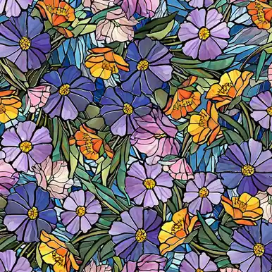 Quilting Treasures Fabrics Sunlit Bears Purple Pink Green Mountain Flowers Stained Glass Handmade