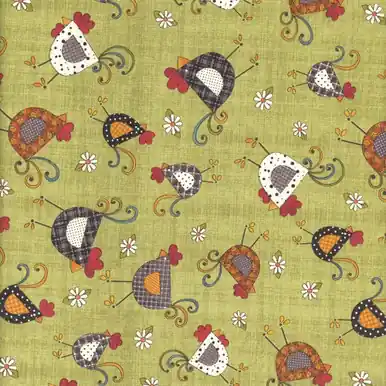 Benartex Fabrics Prairie Chicks Cheryl Haynes Chicken Dance Green Luxury