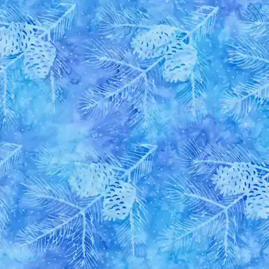 Original Timeless Treasures Fabrics Tonga Batik Crystal Pine Cone and Fir Bough Blue Aurora