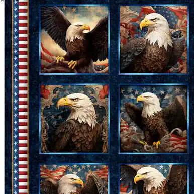 Fast Shipping Quilting Treasures Fabrics 1776 by Dan Morris Dark Navy Blue Eagle Picture Patches Panel
