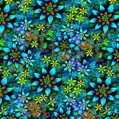 Price Cut Timeless Treasures Fabrics Electric Blue Electric Packed Floral