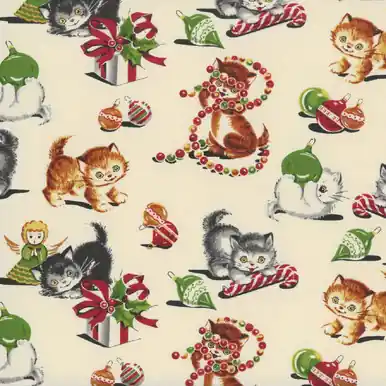 Save Now Henry Glass Fabrics A Kitty For Christmas Cream Red Green Playful Kittens