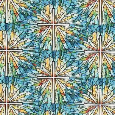 Henry Glass Fabrics Faith In Full Color Turquoise Blue Multi Stained Glass Cross Latest