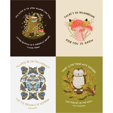 Moda Fabrics Night Owl Gingiber Owls Trees Butterfly Mushroom Panel Markdown