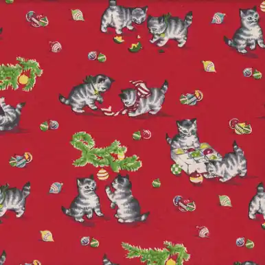 Wholesale Henry Glass Fabrics A Kitty For Christmas Red Kitties and garland