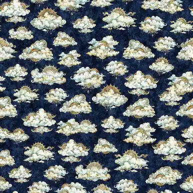 Certified Quilting Treasures Fabrics Dan Morris Bohemian Sunrise Navy Blue Clouds