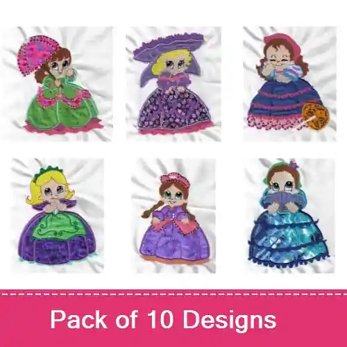 Premium Applique Crinolines Embroidery design pack by Daydream Designs, Embroidery Packs on EmbroideryDesigns.com