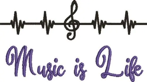 Music Is Life Embroidery Design Express Delivery