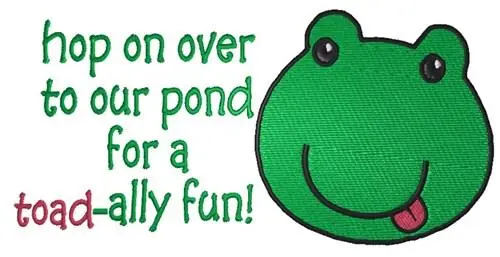 Authentic Frog Face Hop On Over Embroidery Design