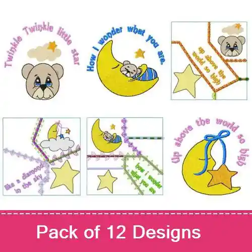 Twinkle Twinkle Little Star Embroidery design pack by Daydream Designs, Embroidery Packs on EmbroideryDesigns.com Free Shipping