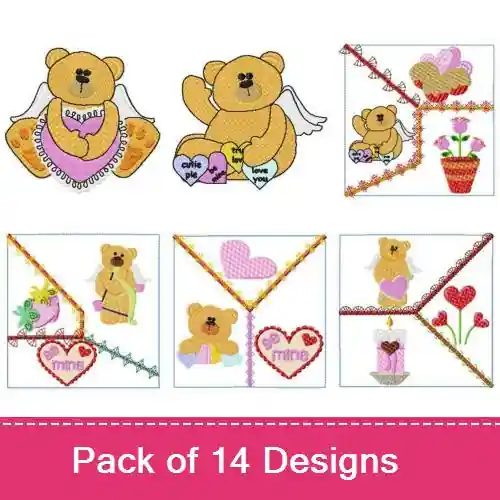 Valentine Bears Embroidery design pack by Daydream Designs, Embroidery Packs on EmbroideryDesigns.com Price Drop