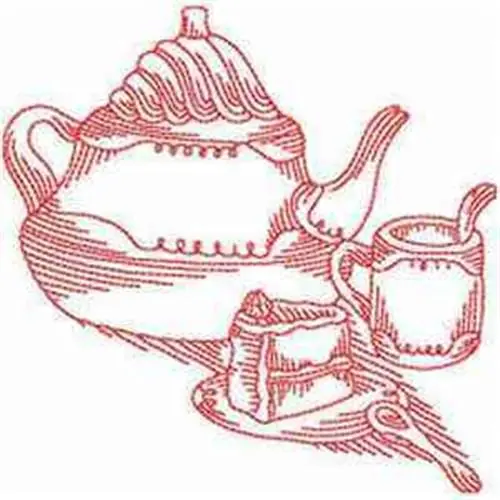 Redwork Tea & Cake Embroidery Design Trending