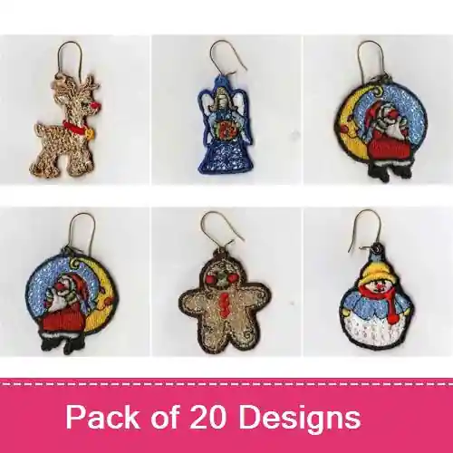 Brand New Mylar Holiday Earrings v2 Embroidery design pack by Daydream Designs, Embroidery Packs on EmbroideryDesigns.com