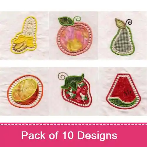 Certified Fruit Applique Cutouts Embroidery design pack by Daydream Designs, Embroidery Packs on EmbroideryDesigns.com