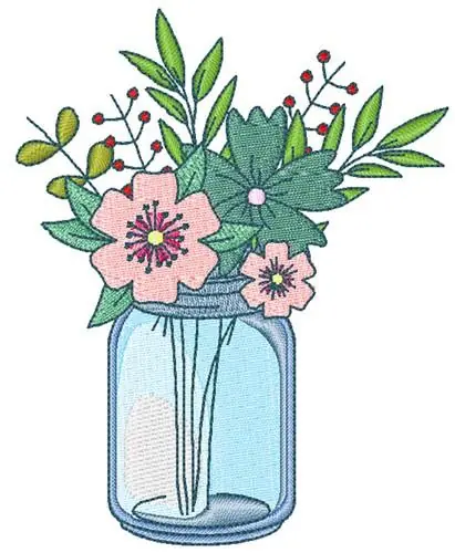 Jar Of Flowers Embroidery Design Markdown