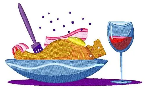 Worldwide Shipping Dinner & WIne Embroidery Design