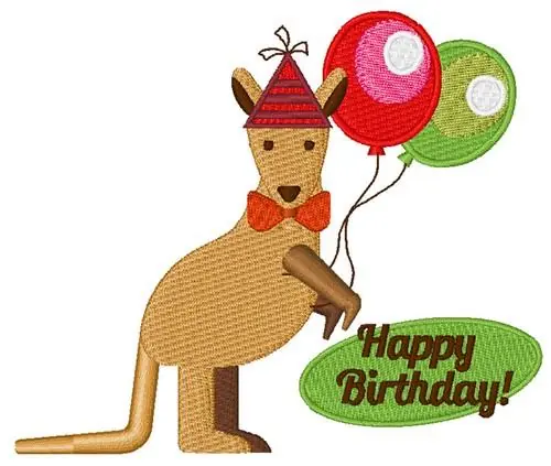 Birthday Kangaroo Embroidery Design Free Delivery