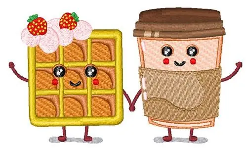 Kawaii Waffle & Coffee Embroidery Design Must Have
