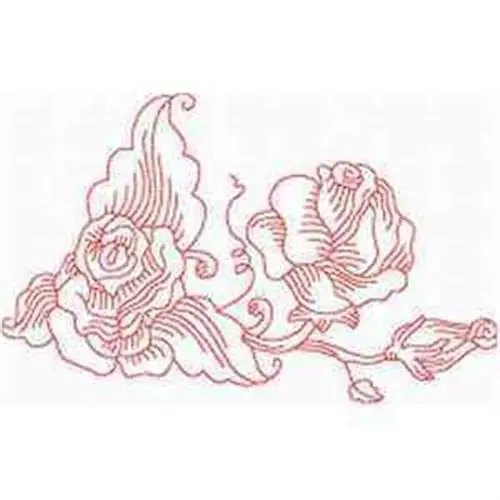 Handmade Redwork Rose Corner Embroidery Design