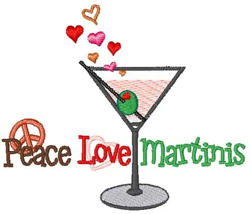 Peace Love Martinis Embroidery Design One Day Deal