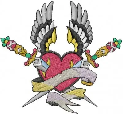 Heart Knives Wings Embroidery Design Factory Price