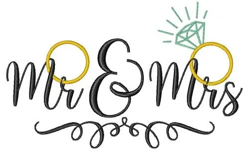 Popular Mr & Mrs Wedding Rings Embroidery Design