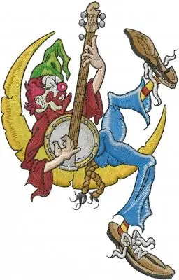 Premium Clown Playing Banjo Embroidery Design