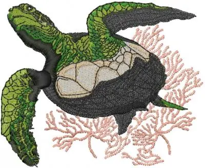 Exclusive Sea Turtle With Coral Embroidery Design