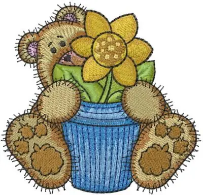 Bear With Sunflower Embroidery Design Popular