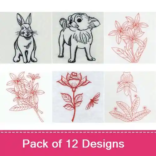 Free Returns Redwork 080 Embroidery design pack by Premium Embroidery, Embroidery Packs on EmbroideryDesigns.com